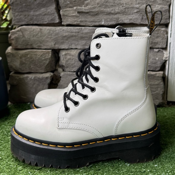 Dr. Martens Shoes - Dr Martens Jadon Combat Platform White Smooth Leather Women’s Boots